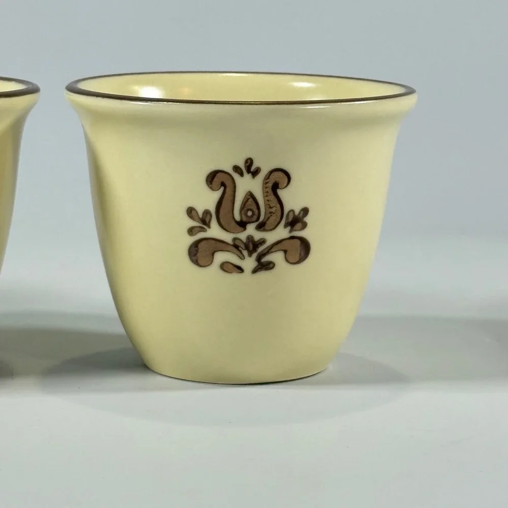 VTG Pfaltzgraff Village Custard Cup Set 3 Cream Brown Floral Farmhouse Stoneware